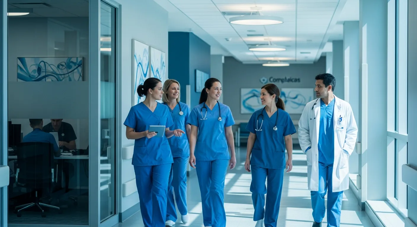 Healthcare professionals representing policy automation challenges across industries