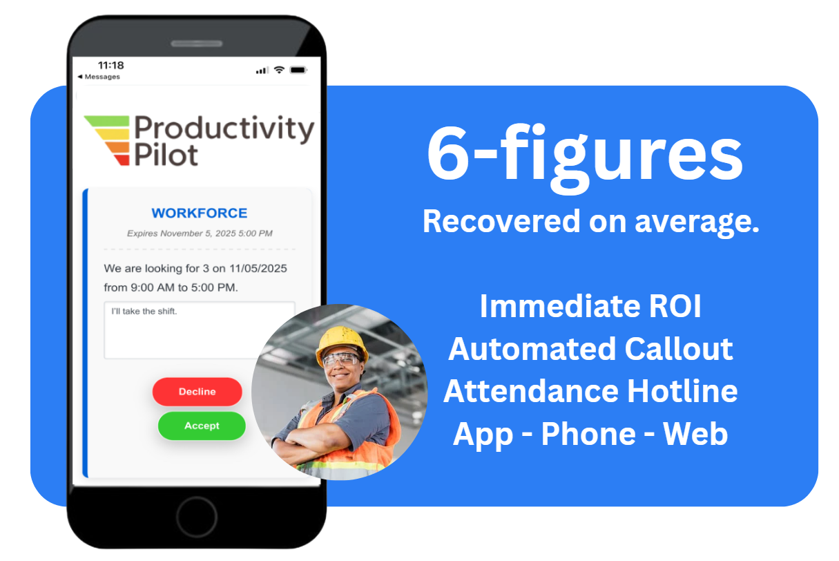 Productivity Pilot - 6 figures recovered on average with automated callout and attendance hotline